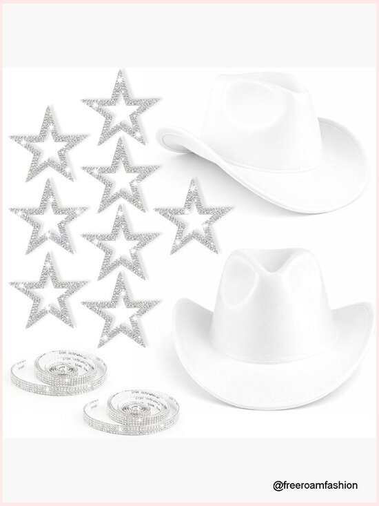 Cowboy Hat with Rhinestone DIY Decor Set for Women Sparkly Cowgirl Hat Western main image 4
